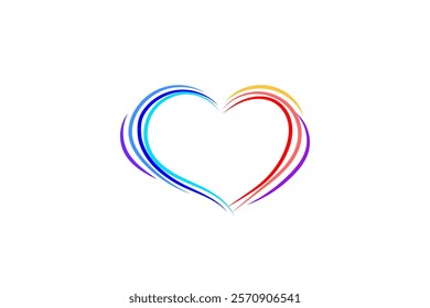 Colorful Abstract Heart Design, Rainbow Curves, Love Symbol
