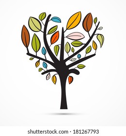 Colorful Abstract Heart Shaped Tree on White Background
