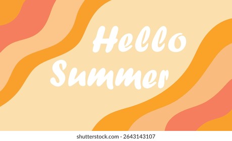 Colorful abstract hello summer text on a warm sunny wavy background for seasonal greetings