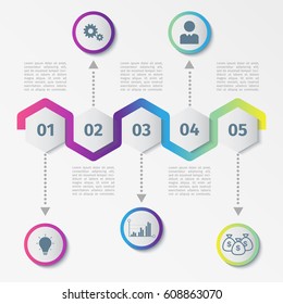 Colorful Abstract hexagon infographics or timeline template. Vector illustration