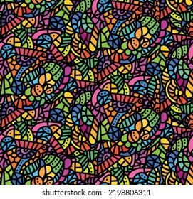 Farbiges abstraktes Nilpferd nahtloses Muster in Vektorgrafik. Psychedelisches Muster.
