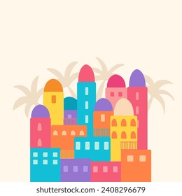 Colorful abstract housing bulk, cityscape vector illustration