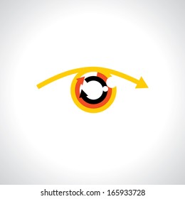 Colorful abstract human eye with futuristic arrows - concept vector. 