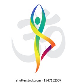 colorful abstract human figure with OM symbol in behind, vector