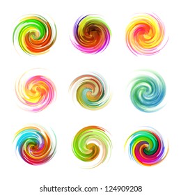 Conjunto de ícones abstratos coloridos. Ilustração de fluxo dinâmico. Coleção de espiral.