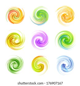 Colorful abstract icon set. Dynamic flow illustration. Swirl collection. 