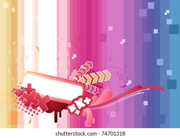 colorful abstract illustration with arrows, crosses and curving lines