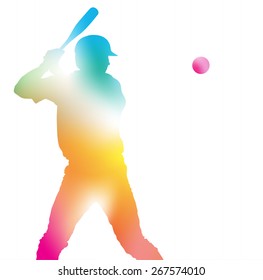 Colorful abstract illustration of a Baseball Player hitting a Home Run through a haze of summer blurs.