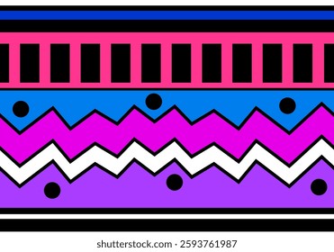 A colorful abstract illustration with bold geometric and organic patterns.