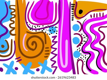 Colorful abstract illustration featuring dynamic tribal patterns