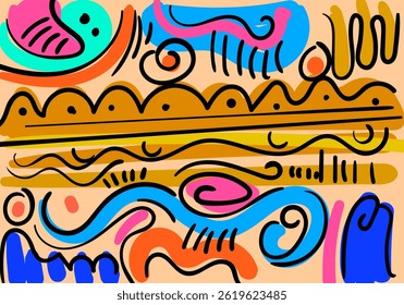Ilustração abstrata colorida com padrões tribais dinâmicos