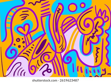 Colorida ilustración abstracta con patrones tribales dinámicos