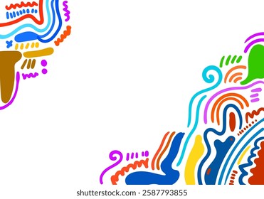 A colorful abstract illustration featuring patterns and brush strokes, inspired by traditional and modern art styles.