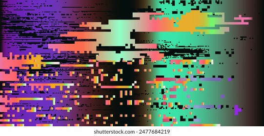 Colorful abstract illustration with glitched and messy random gradients and pixels all over the canvas. Representation of early brutal internet art.