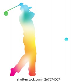 Colorful abstract illustration of a Golfer driving high to hit a hole in one in this Championship Tournament through a haze of summer blurs.