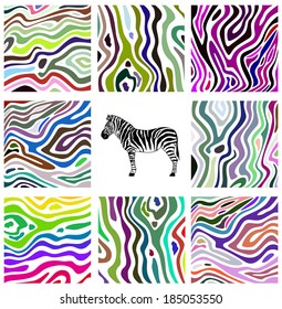 Colorful abstract illustration set of zebra pattern