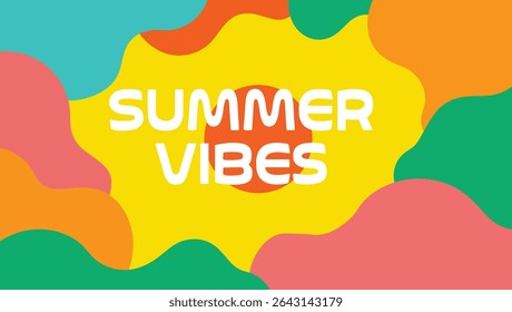 Ilustração abstrata colorida com o texto das vibrações de verão em uma composição dinâmica e divertida