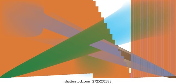 Una Imagen abstracta y colorida con Formas geométricas en tonos naranja, verde y azul que crean un efecto visual dinámico y moderno.