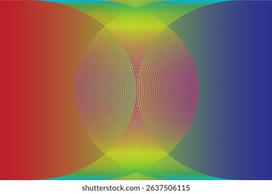 A colorful abstract image with red to blue gradients and a symmetrical curved pattern in the center, creating a mesmerizing, luminous lens-like optical effect