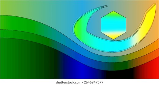 Imagen abstracta colorida que muestra Gradientes, una forma hexagonal y curvas fluidas suaves. Este vibrante concepto de arte se mezcla fresco