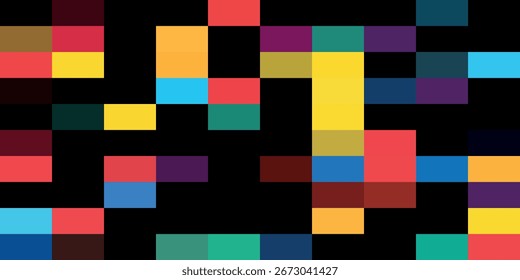 Uma imagem abstrata colorida com uma variedade de quadrados e retângulos em cores diferentes.