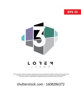 colorful abstract initial number 3 logo. modern icon, template design