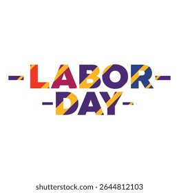 
Colorful Abstract Labor Day Text Design Vector - Modern Holiday Celebration Graphic with Dynamic Orange, Purple, and Yellow Stripes for Banners and Promotions