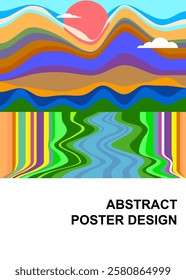 Colorful abstract landscape illustration with wavy shapes, flowing patterns, and a modern artistic style, perfect for posters and backgrounds