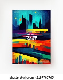 Colorful, Abstract Landscape Of The Night City. For Banners, Posters, Flyers, Covers, Postcards.