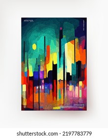 Colorful, Abstract Landscape Of The Night City. For Banners, Posters, Flyers, Covers, Postcards.