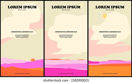 Colorful abstract landscape. Sky, fielad and mountan. Wallpaper Templates for stories