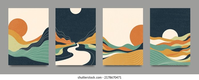 Colorful abstract landscapes in Asian style.