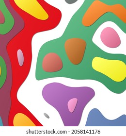 Colorful abstract layers. Papercut style background. Vibrant 3d topography shapes. Awesome banner, poster, brochure, template, flyer design. Powerful vector illustration.