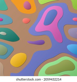 Colorful abstract layers. Papercut style background. Vibrant 3d topography shapes. Awesome banner, poster, brochure, template, flyer design. Beautiful vector illustration.