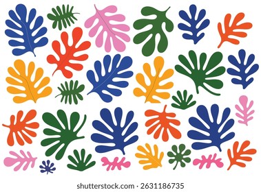 Colorful Abstract Leaf Vector Elements Set in Matisse Style, Artistic Cut-Out Botanical Shapes for Creative Projects, Printables, Crafts, Posters, and Graphic Design Use