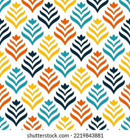 Colorful abstract leaves flower seamless pattern.