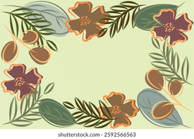colorful abstract leaves and flowers copy space background