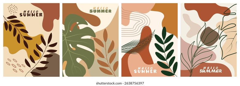 Colorful abstract leaves and minimal design elements for trendy posters, ads, social media banners, covers, and branding templates