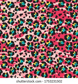 Colorful Abstract Leopard Skin Wallpaper Funky Vector Seamless Pattern