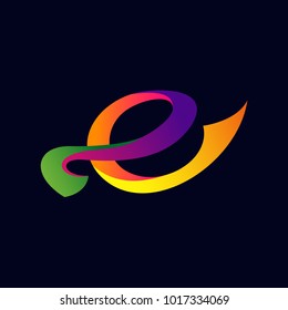 Colorful abstract Letter E twisted sign with a 3D effect. Conceptual initial alphabet template for a logo, icon, symbol, emblem.