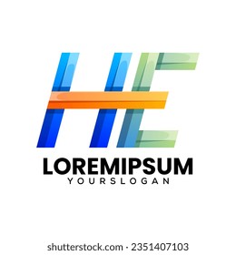 colorful abstract letter H E icon logo design 