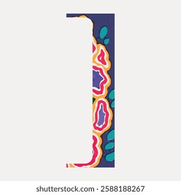 Colorful abstract letter 'J' design with vibrant patterns. The letter 'J' features bold colors and abstract shapes, creating a striking visual impact. Vintage font illustration, isolated vector.