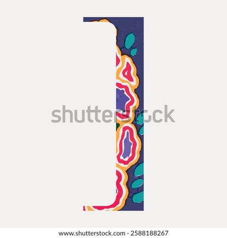 Colorful abstract letter 'J' design with vibrant patterns. The letter 'J' features bold colors and abstract shapes, creating a striking visual impact. Vintage font illustration, isolated vector.