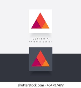 Colorful abstract letter A logo in material design style, contemporary triangle mark made of overlapping shapes