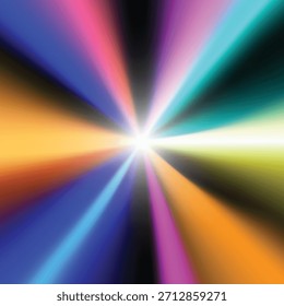 Colorful abstract light rays emanating from a bright white center burst background