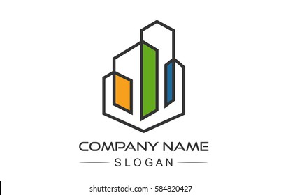 colorful abstract line building logo