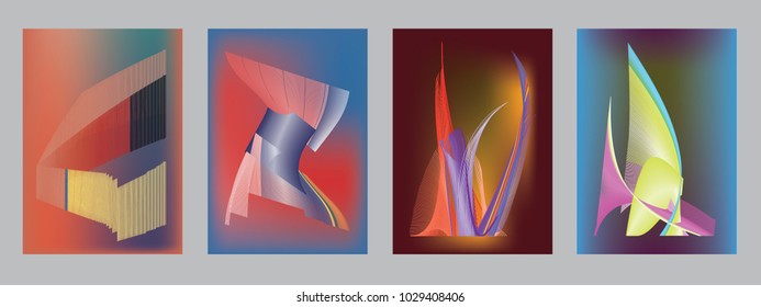 Colorful abstract line shape poster and cover design. Minimal geometric pattern gradients backgrounds. Eps10 vector.
