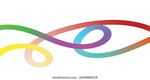 Colorful Abstract Lines Intertwining on White Background. A vibrant abstract design featuring interwoven, flowing lines of various colors rainbow gradient.
