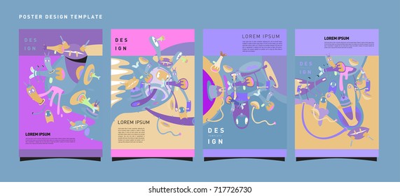 Colorful abstract liquid and curvy covers set. Bubble shapes cartoon character composition. Trendy retro design.