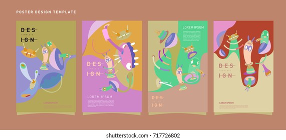 Colorful abstract liquid and curvy covers set. Bubble shapes cartoon character composition. Trendy retro design.
